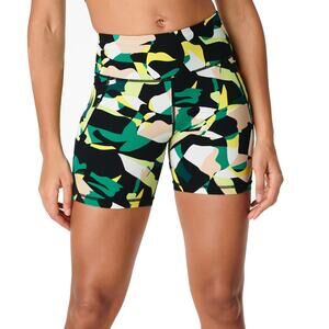 Sweaty Betty Power 6" Biker Shorts Sz S New $78 Green Camo Non-Padded Pockets